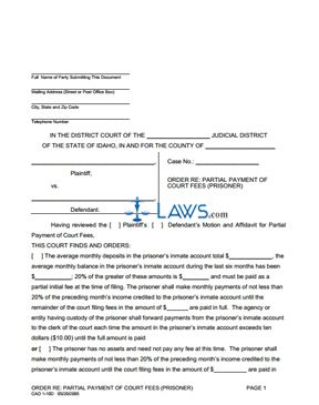 Form CAO 1-10D Order re Fee Waiver - Prisoner 