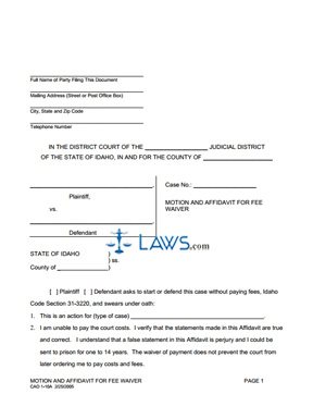 Form CAO 1-10A Affidavit for Fee Waiver 