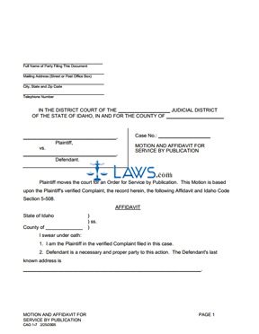 Form CAO 1-7 Motion and Affidavit for Service by Publication 
