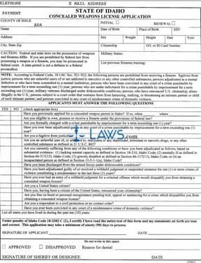 Form Concealed Weapons License Application