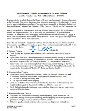 Form CAO 8-3 Decree of Divorce (No Minor Children)