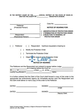 Form CAO-DV-4-3 Notice of Hearing Modify, Terminate, or Object to Renewal of Protection Order