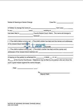 Notice of Hearing on Name Change (Minor) CAO 12-2A