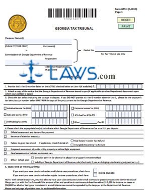 Form GTT-1 Georgia Tax Tribunal Petition