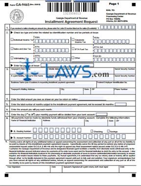 Form GA-9465 Installment Agreement Request Form