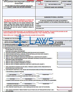 Form PT-50PF Application For Freeport Exemption Inventory