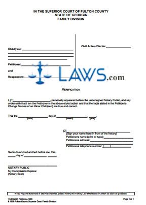 Form GA Verification for Name Change of Minor Child - Fulton County  