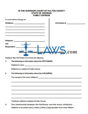 Form GA Petition for Name Change of Minor Child - Fulton County  