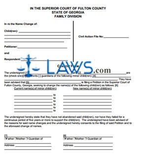 Form GA Consent to Name Change of Minor Child - Fulton County  