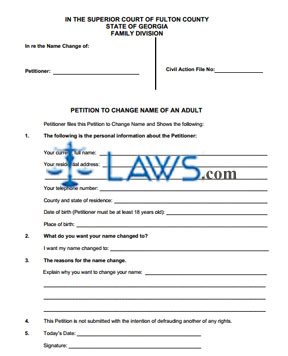 Form GA Petition for Adult Name Change - Fulton County