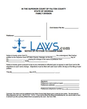 Form GA Notice of Petition for Adult Name Change - Fulton County  