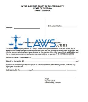 Form GA Final Decree for Adult Name Change - Fulton County  
