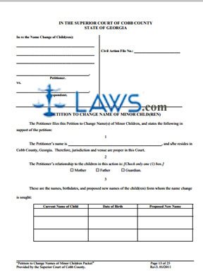 Form GA Minor Name Change Packet Cobb County  