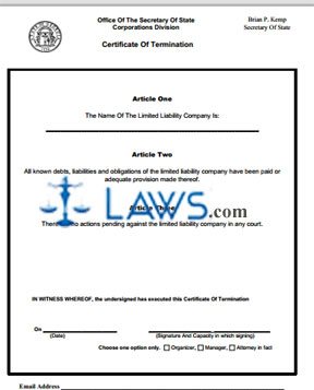 Form CD 415 Certificate of Termination (LLC) 