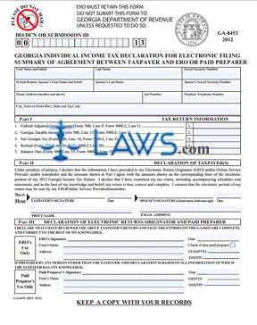 Form GA-8453 Individual Income Tax Declaration for Electronic Filing or 2D Barcode Direct Deposit 
