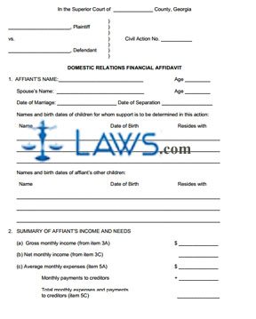 Form O.C.G.A § 19-6-15 Domestic Relations Financial Affidavit