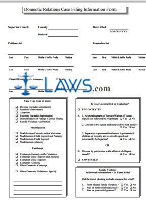 Form Domestic Relations Case Filing Information Form