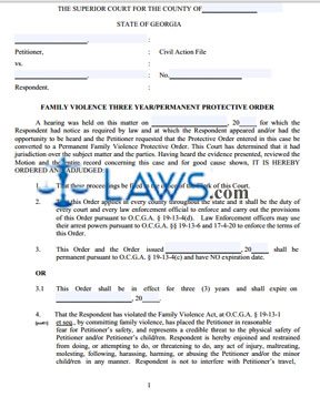 Form Family Violence Three Year / Permanent Protective Order