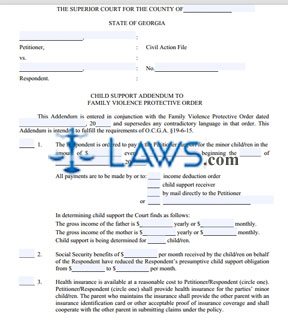 Child Support Addendum to the Family Violence Protective Order 