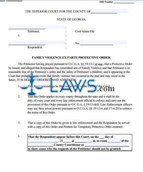 Family Violence Ex Parte Protective Order