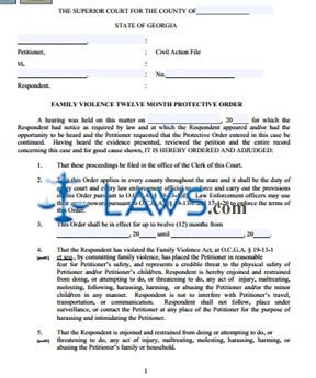 Family Violence Twelve Month Protective Order