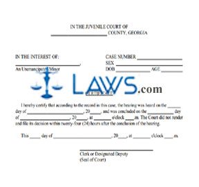 Parental Notification Certificate: Hearing Held/No Decision Rendered Within 24 Hours