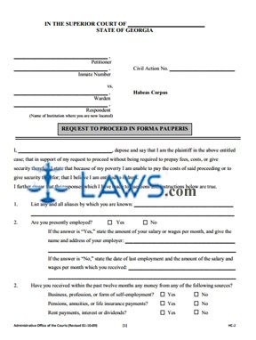 Request to Proceed in Forma Pauperis - Habeas Corpus