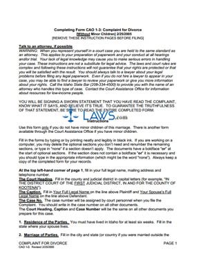 Form CAO 1-3 Divorce Complaint: No Minor Children