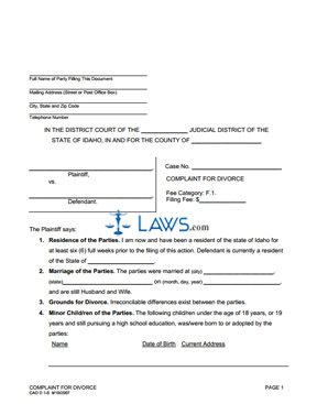 Form CAO 1-5 Divorce Complaint: With Minor Children