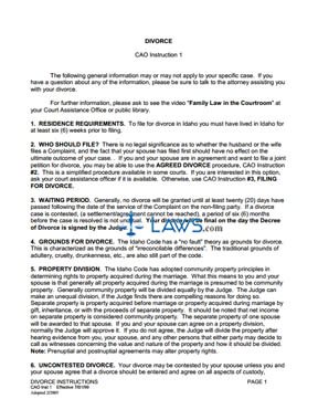Divorce with No Minor Children - A. Instructions