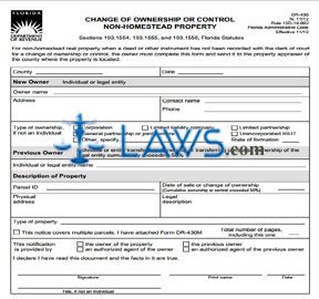 Form DR-430 Change of Ownership or Control Non-Homestead Property