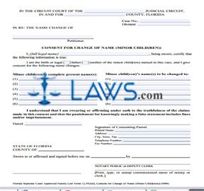 Form FL 12.982 (d) Consent for Change of Name (Minor Child(ren)