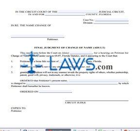 Form FL 12.982 (b) Final Judgment of Change of Name (Adult) 