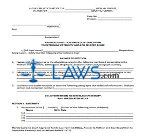 Form 983c Answer to Petition and Counterpetition to Determine Paternity and Instruction
