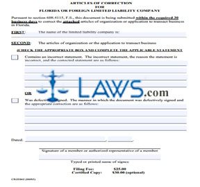 Form Articles of Correction (LLC) 