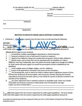 Form 12.943  Motion to Deviate from Child Support Guideline 