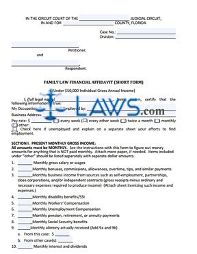 Form 12.902(b) Family Law Financial  Affidavit (Short Form) 