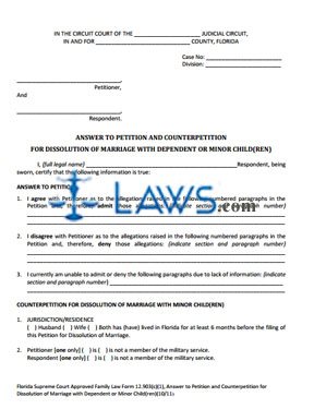 Form 12.903(c)(1) Answer to Petition and Counterpetition for Dissolution of Marriage with Dependent or Minor Child(ren) 