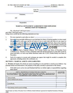 Form 12.902(f)(3) Marital Settlement Agreement for Simplified Dissolution of Marriage 