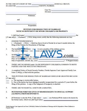 Form 12.901(b)(3) Petition for Dissolution of Marriage with No Dependent or Minor Child(ren) or Property