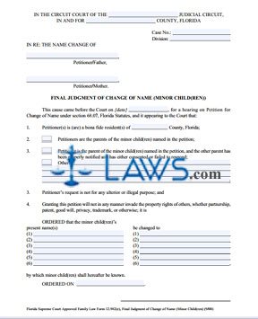 Form 12.982(e) Final Judgment of Change of Name (Minor Child(ren))