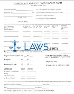 Form Division “AW” Amended Foreclosure Form