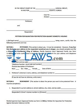 Form 12-980(a) Petition for Injunction for Protection Against Domestic Violence