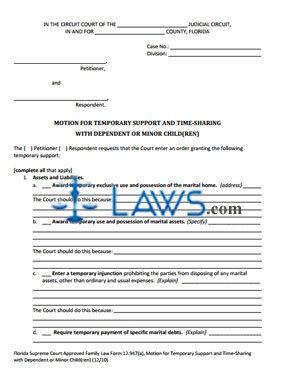 Form 12-947(a) Motion for Temporary Support and Time-Sharing with Dependent or Minor Child(ren)