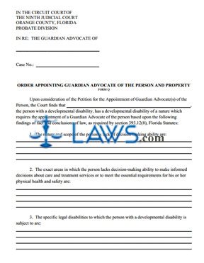 Form Q - Order Appointing Guardian of Property