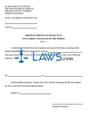 Form J2 - Proof of Service of Initial Plan