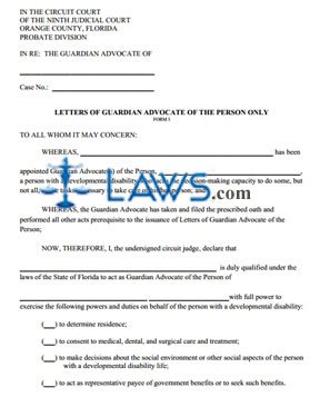 Form I - Letters of Guardian Advocate