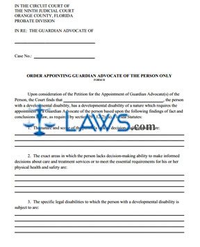 Form H - Order Appointing Guardian Advocate  