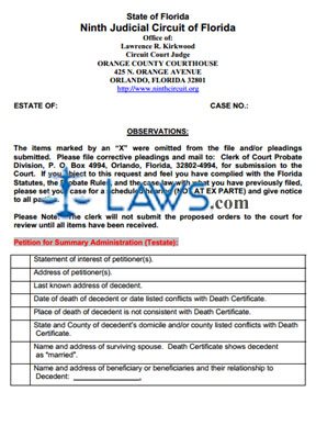 Checklist for Summary & Homestead-Testate