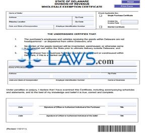 Form 373 Wholesale Exemption Certificate
